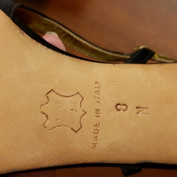 Silvia Florentina Silvia 8N Black & Gold Leather & Satin Sling Back EUC inBx - Picture 5 of 14